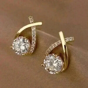 Elegant Lab Diamond Stud Earrings with Sparkle Crystals in Gold